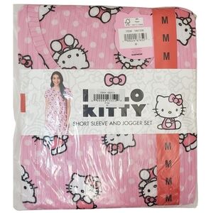 SANRIO Pajama Set Women Pink Hello Kitty 2-Piece Short Sleeve Top & Jogger Set